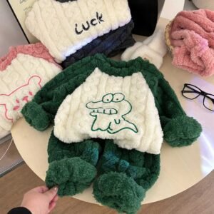 cozy kids fleece pajamas - Green