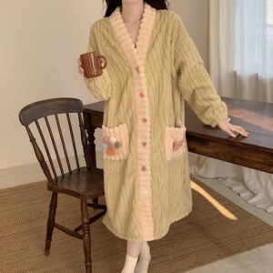 Cozy fuzzy fleece robe for women - Green