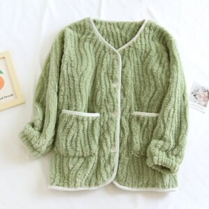 women's fuzzy flannel pajama jacket - Green