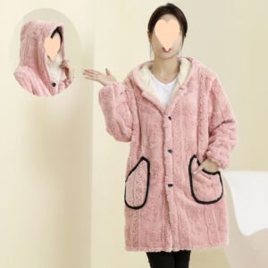 cozy plush women's long pajama jacket - Rose