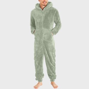 men's green fleece onesie pajamas - Light green