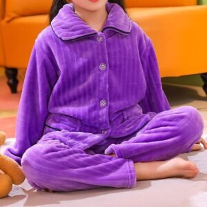 kids fleece button up pajamas - Purple