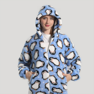 cozy penguin plush hoodie for women - M